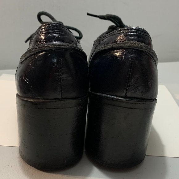 Vintage 1970s The Villager Brand Platform Women's Dark Blue Leather Shoe… - Picture 5 of 9